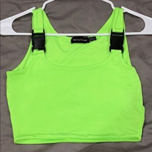 Neon green buckle strap crop top